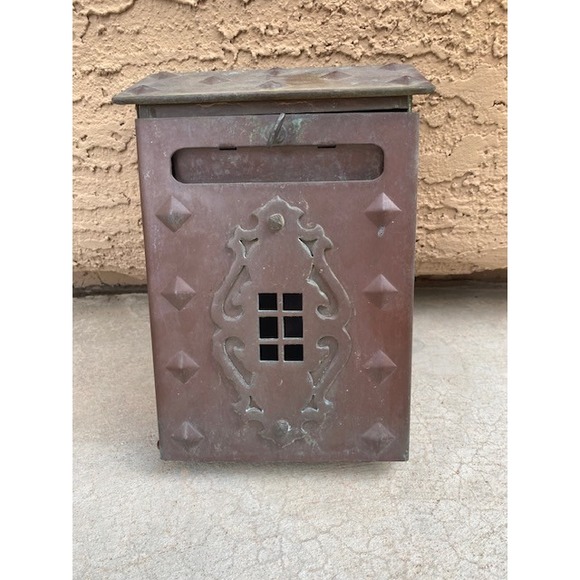 Other - Vtg Antique Copper Wall Mount Mailbox Mission Style Patina Includes Key (Read)